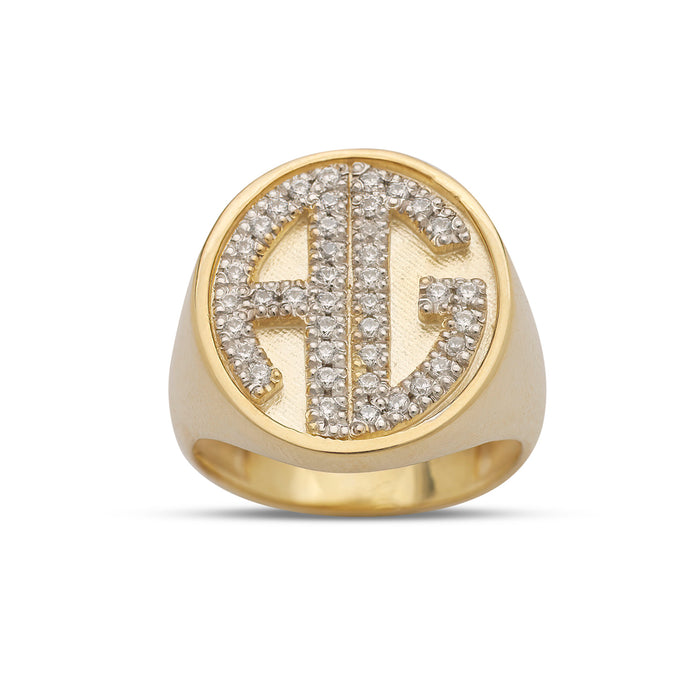 Block Initials Signet Gold Ring with Diamonds/CZ Stones