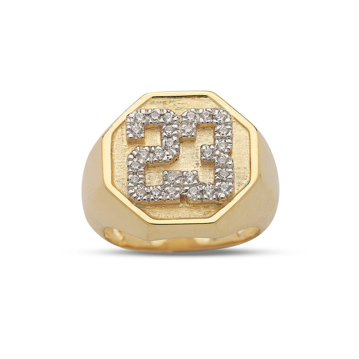 Block Numeral Signet Gold Ring with Diamonds/CZ Stones