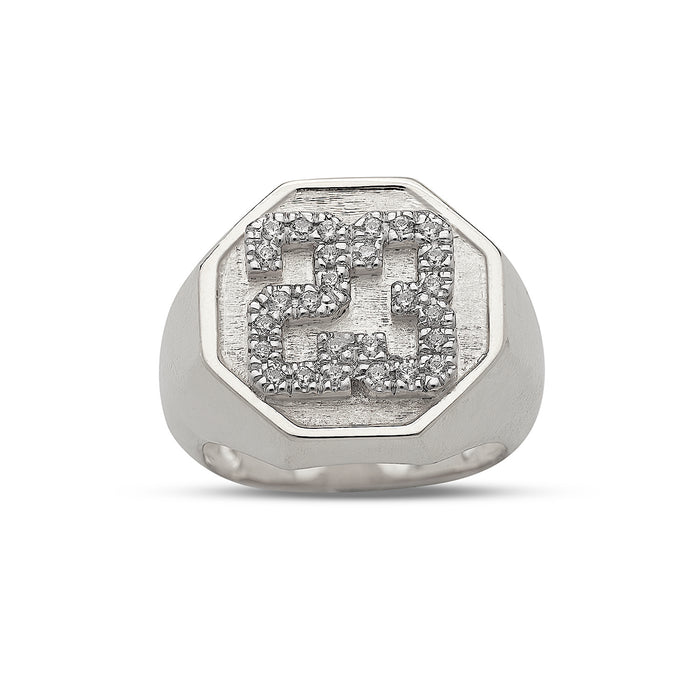 Block Numeral Signet .925 Sterling Silver Ring with CZ Stones