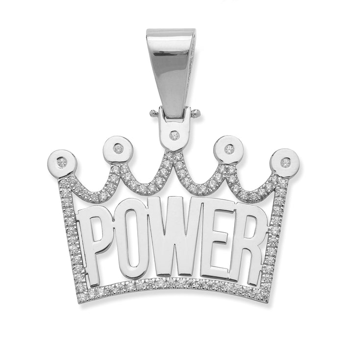 Sterling Silver .925 Nameplate Pendant with Crown and CZ Stone