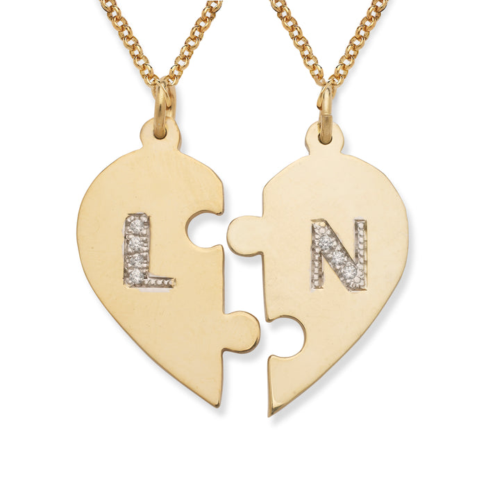 Initials Heart Gold Necklace with Diamonds / CZ Stone