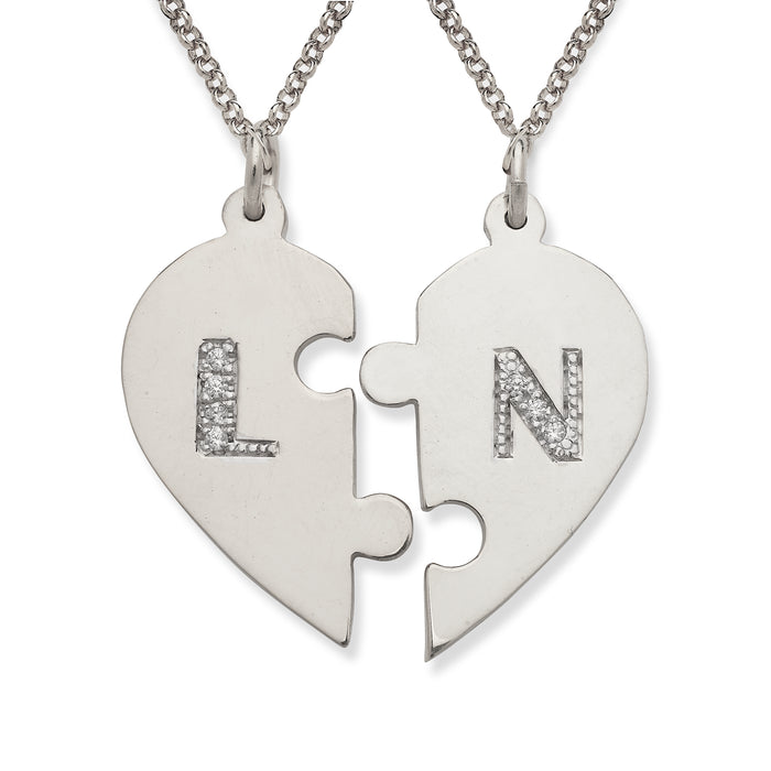 Initials Heart .925 Sterling Silver Necklace with CZ Stone