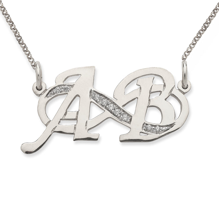 Infinity Two Initials .925 Sterling Silver Necklace with CZ Stones