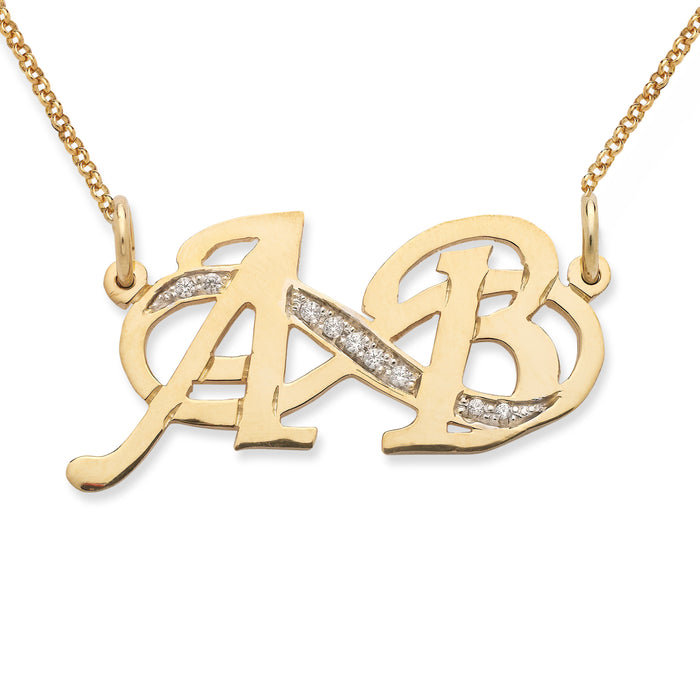 Infinity Two Initials Gold Necklace with Diamonds/CZ Stones