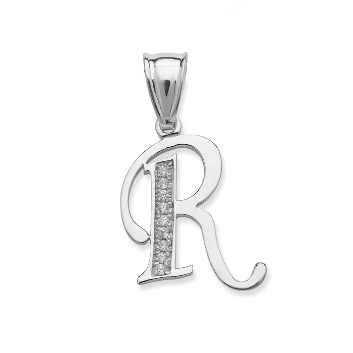 Initial Script .925 Sterling Silver Pendant with CZ Stone