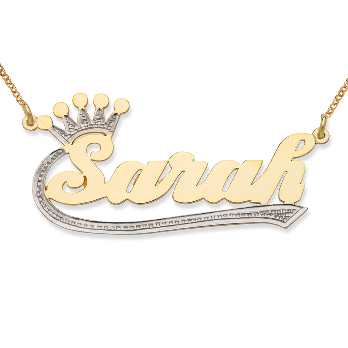 Script Letters with Crown Gold Nameplate Necklace
