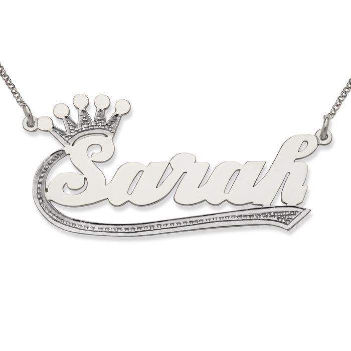 Script Letters with Crown 925 Sterling Silver Nameplate Necklace