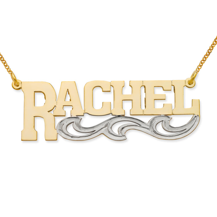 Fancy Block Gold Nameplate Necklace with Design