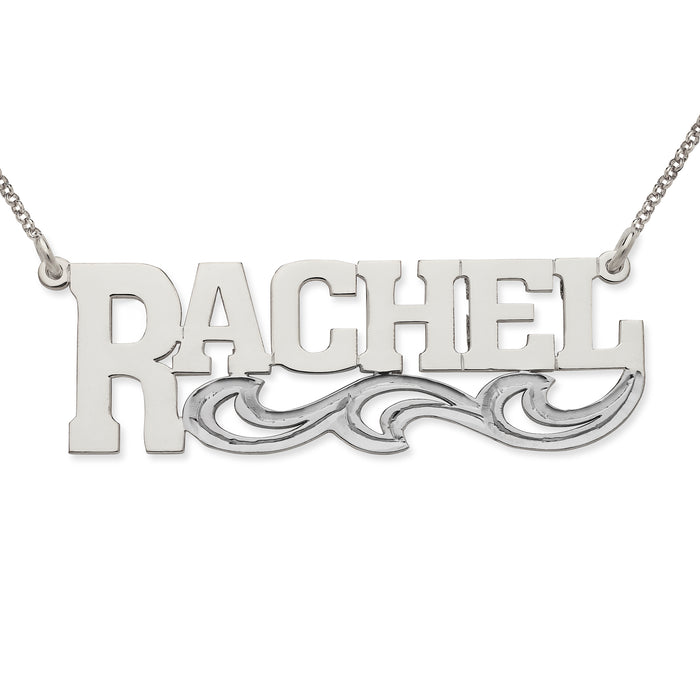 Fancy Block 925 Sterling Silver Nameplate Necklace with Design