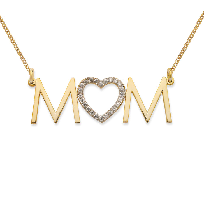 Mom Gold Necklace with Diamonds/CZ Stone