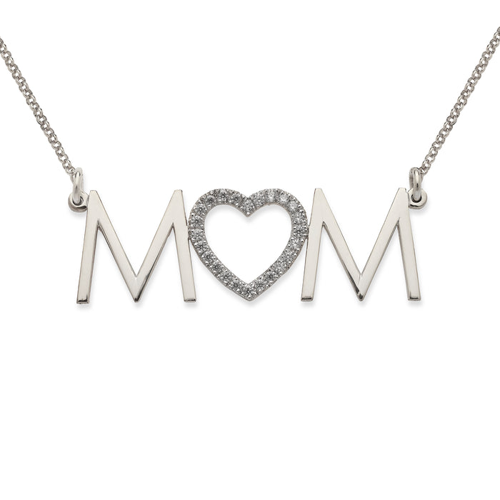 Mom .925 Sterling Silver Necklace with CZ Stone
