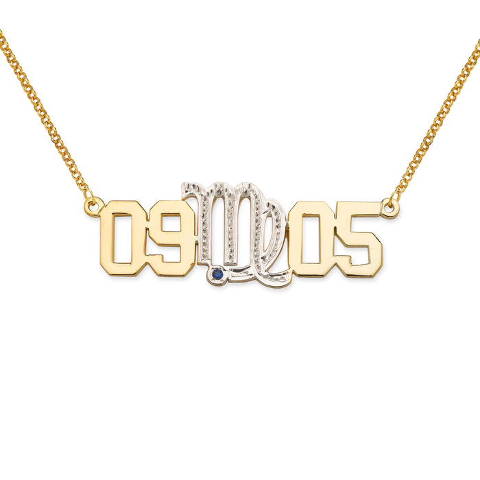 Numeral Zodiac with Birthstone Gold Necklace