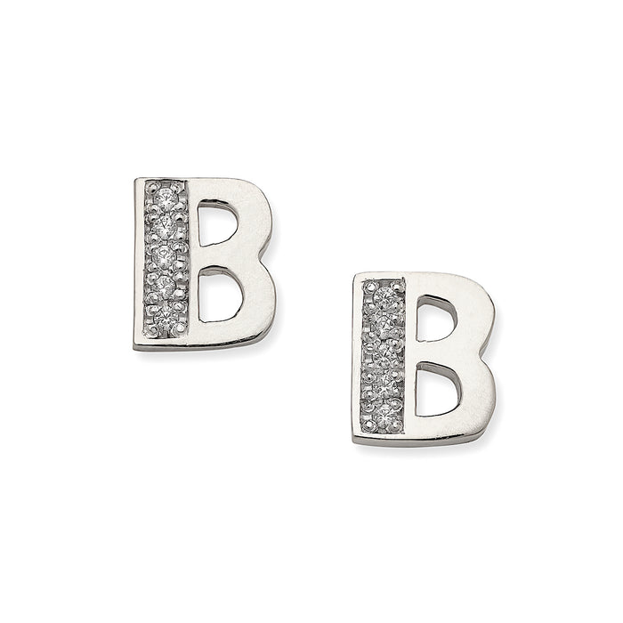 Block Initial .925 Sterling Silver Stud Earrings with CZ Stones