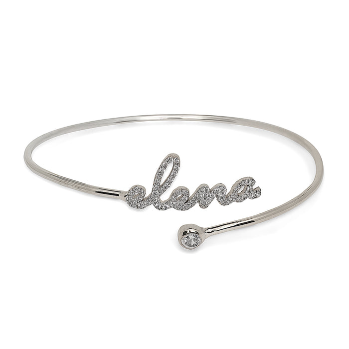 Fancy .925 Sterling Silver Name Bangle with CZ Stone