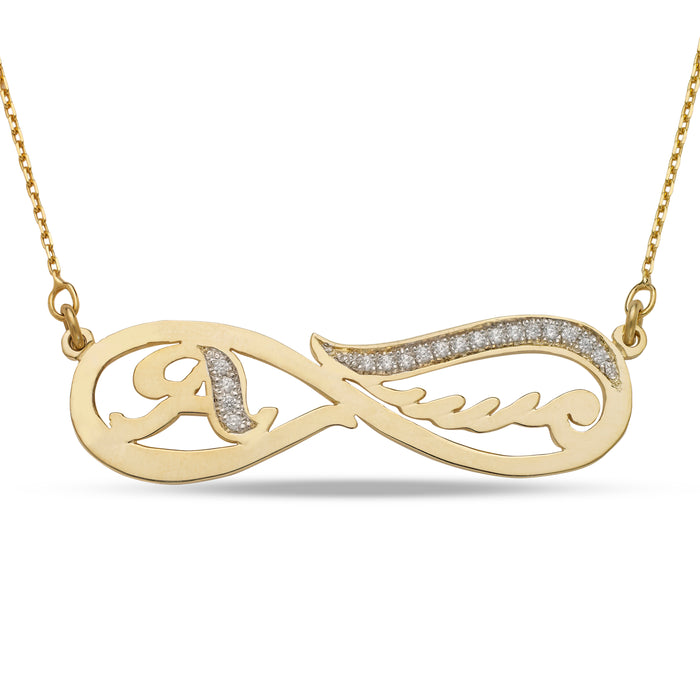 Infinity Initial and Wing Nacklace with Diamonds/CZ Stone