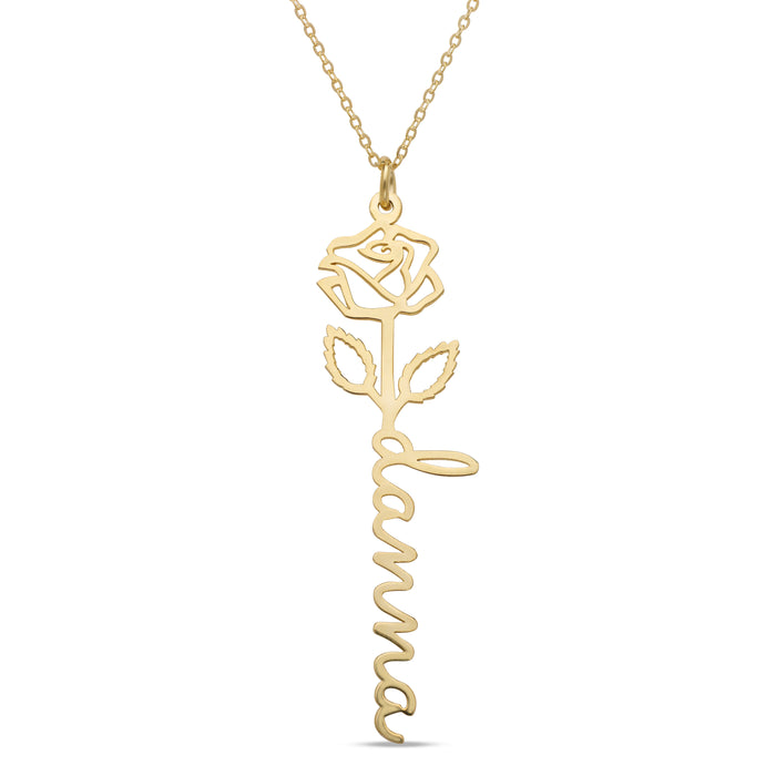 Birth Flower Gold Nameplate Necklace