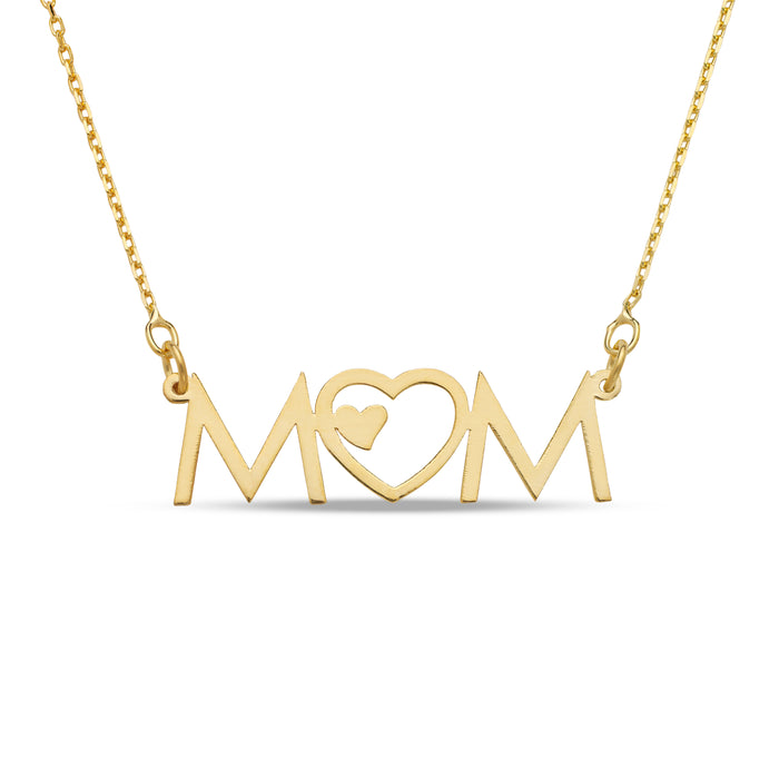 Mom with Hearts Gold Necklace