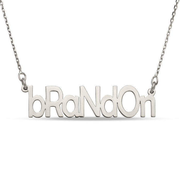 Up and Down Block 925 Sterling Silver Nameplate Necklace