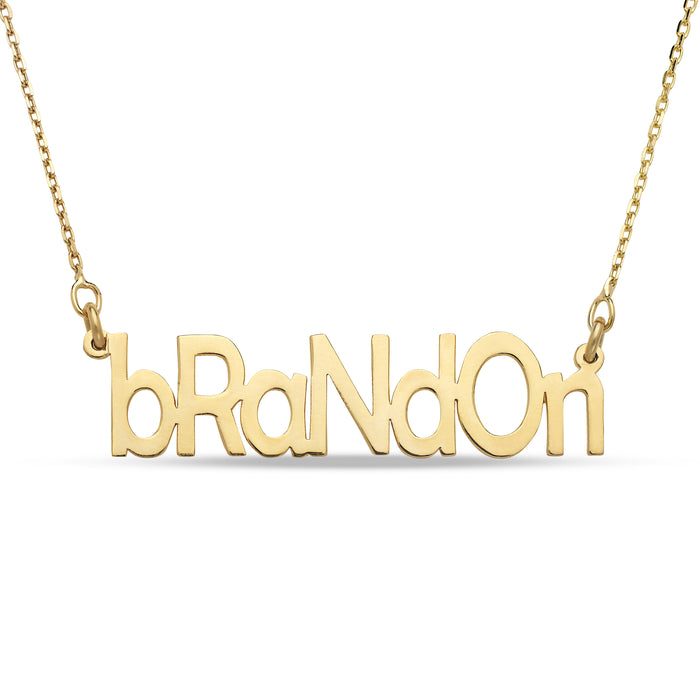 Up and Down Block Gold Nameplate Necklace