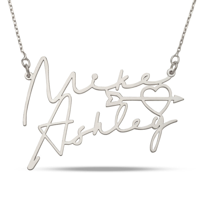 Signature 925 Sterling Silver Nameplate with Love Heart Necklace