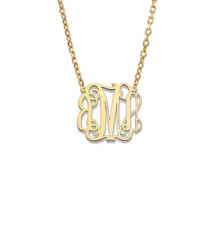 Monogram Gold Necklace Fancy Script Small - Bargain Bazaar Jewelry