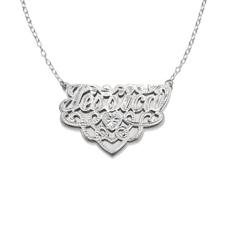 Large Heart Script. 925 Sterling Silver Double Nameplate Necklace - Bargain Bazaar Jewelry