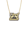 Two Names Black Onyx Birds Diamond Cut Script Gold Nameplate Necklace