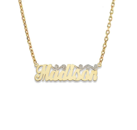 Script Carved Gold Nameplate Necklace