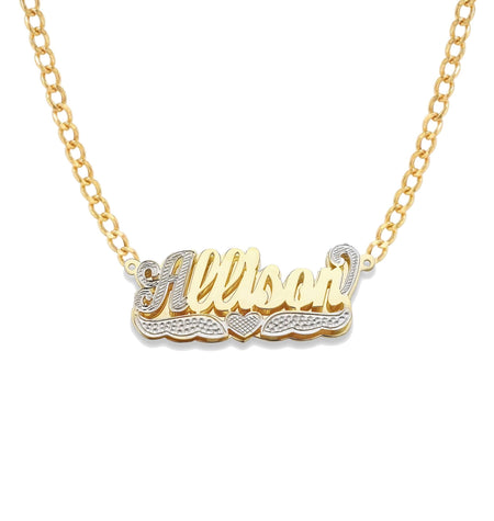 Script Gold Double Nameplate Diamond Cut Necklace