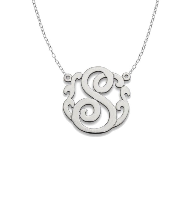 Script Monogram Initial. 925 Sterling Silver Necklace