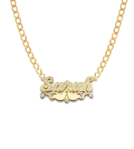 Script Two Birds Gold Double Nameplate Necklace - Bargain Bazaar Jewelry