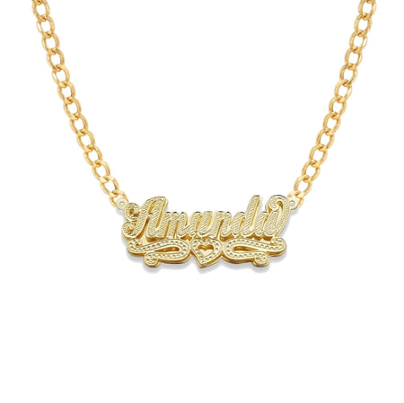 Script with Heart Design Gold Double Nameplate Necklace