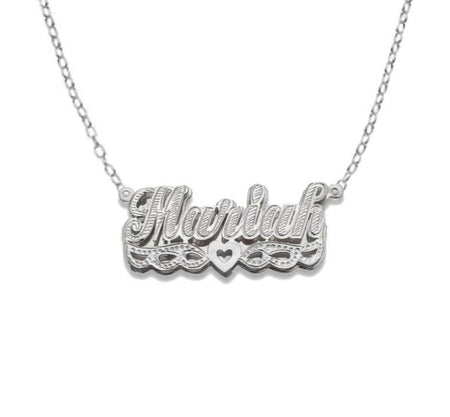 Script Heart Design. 925 Sterling Silver Double Nameplate Necklace - Bargain Bazaar Jewelry