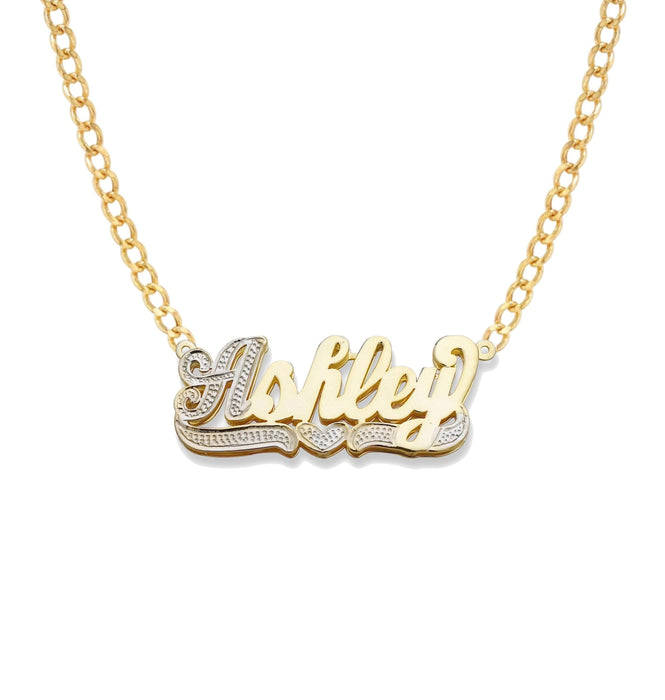 Heart Script Gold Double Nameplate Necklace - Bargain Bazaar Jewelry