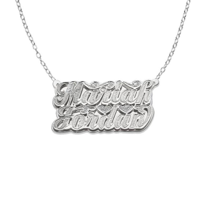 Two Names Script. 925 Sterling Silver Double Nameplate Necklace