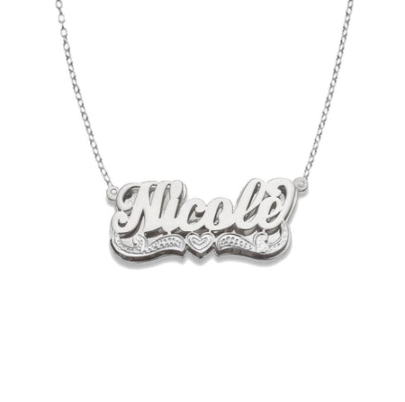 Heart Script. 925 Sterling Silver Double Nameplate Necklace - Bargain Bazaar Jewelry