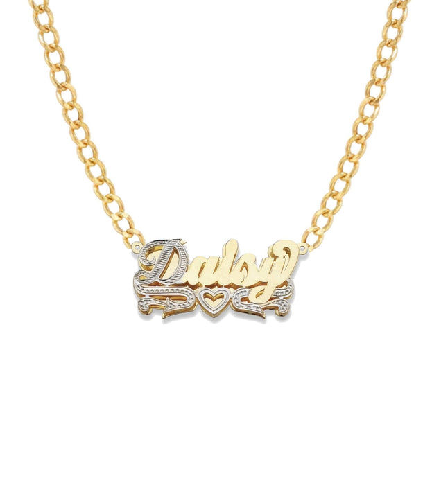 Heart Design Gold Double Nameplate Necklace - Bargain Bazaar Jewelry
