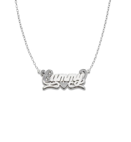 Script Heart Design 925 Sterling Silver Double Nameplate Necklace - Bargain Bazaar Jewelry