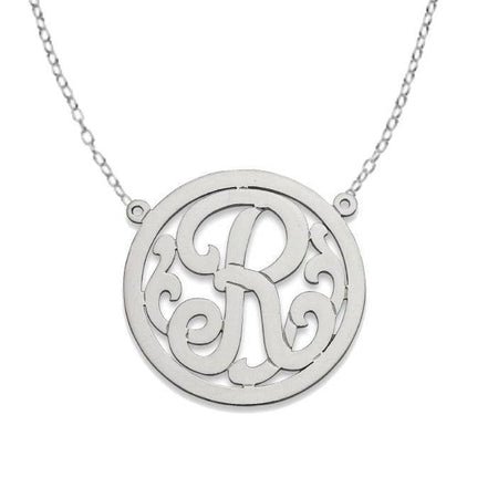 Round Script Monogram. 925 Sterling Silver Initial Necklace