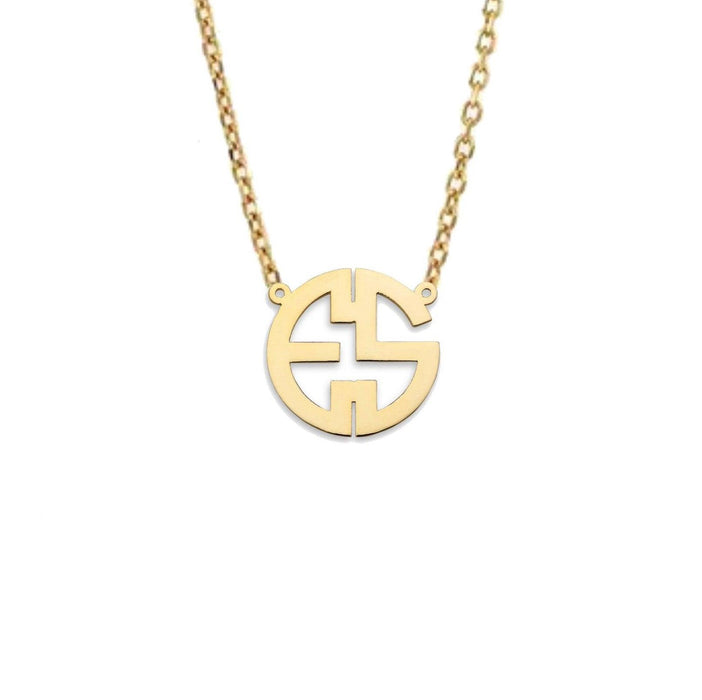 Small Block Two Initial Gold Monogram Necklace