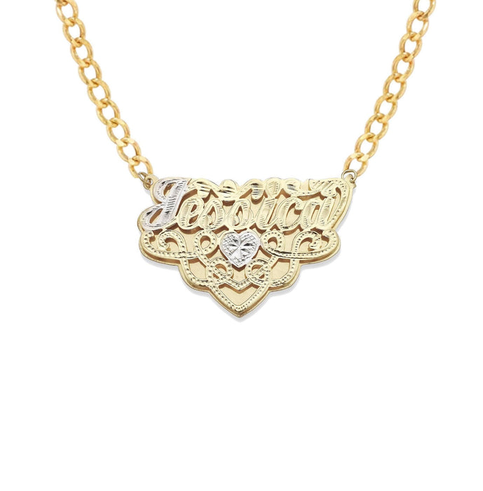 Gold Jewelry Script Diamond Cut Double Nameplate Necklace