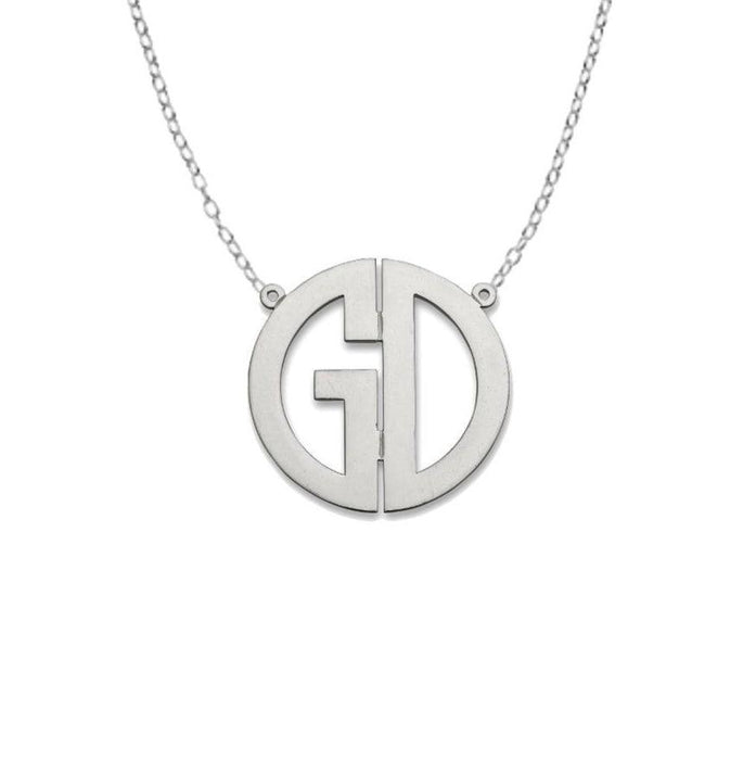 Medium Block Two Initial. 925 Sterling Silver Monogram Necklace