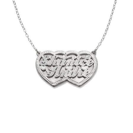 Hearts Two Names. 925 Sterling Silver Double Nameplate Necklace - Bargain Bazaar Jewelry