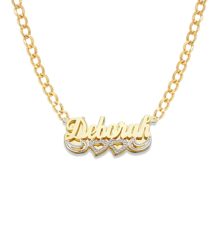 Script Two Hearts Design Gold Double Nameplate Necklace - Bargain Bazaar Jewelry