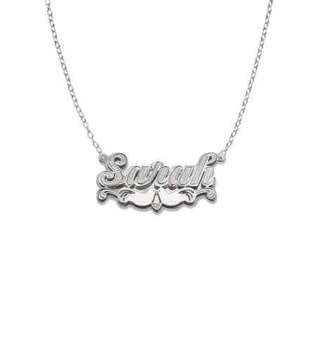 Script Two Birds 925 Sterling Silver Double Nameplate Necklace