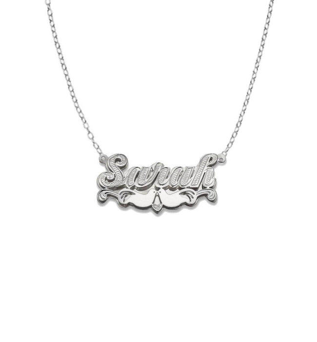 Script Two Birds 925 Sterling Silver Double Nameplate Necklace