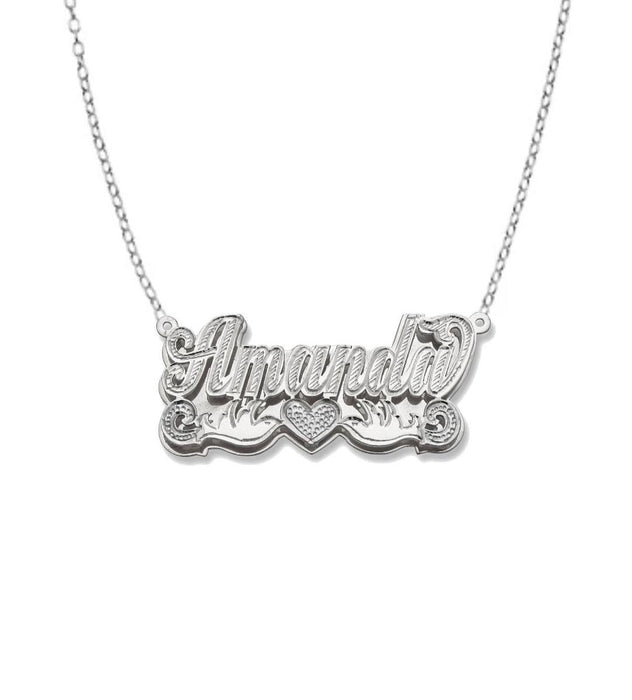 Heart 925 Sterling Silver Double Nameplate Necklace - Bargain Bazaar Jewelry