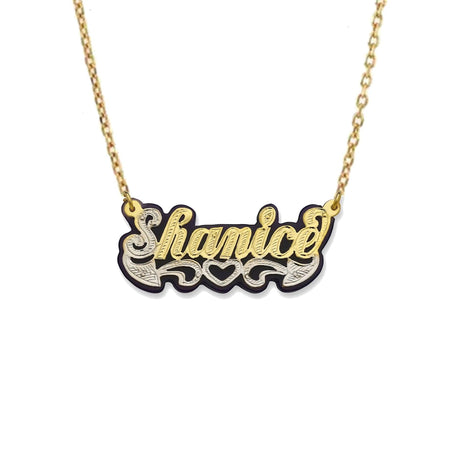 Black Onyx Diamond Cut Script Gold Jewelry Nameplate Necklace - Bargain Bazaar Jewelry