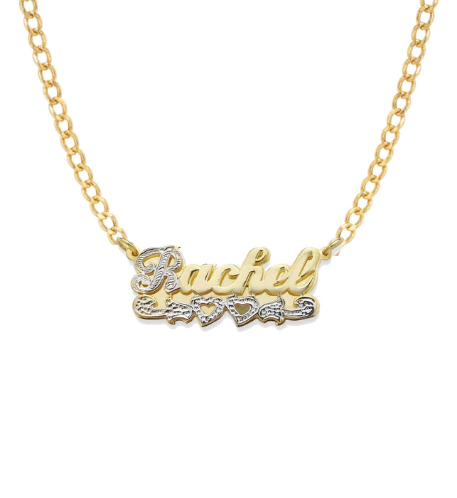 Script Two Hearts Gold Double Nameplate Necklace - Bargain Bazaar Jewelry
