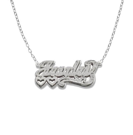 Two Hearts Design. 925 Sterling Silver Double Nameplate Necklace